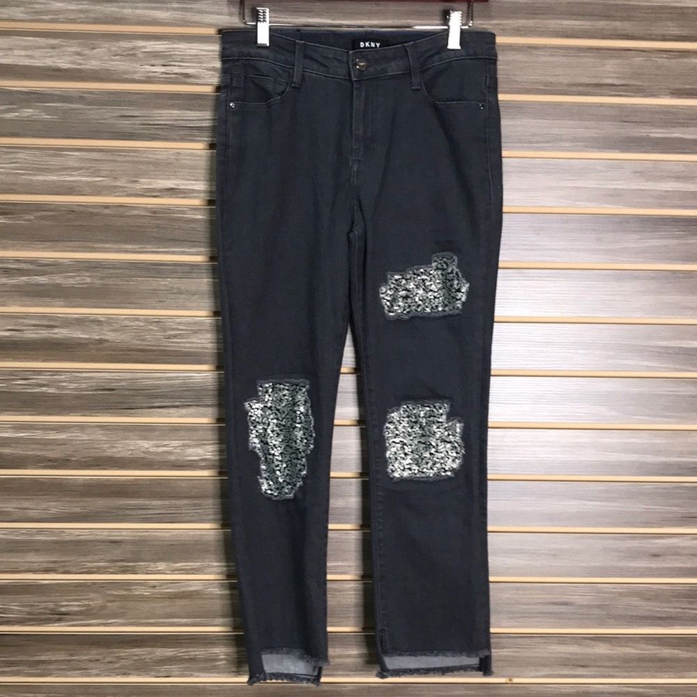 DKNY Sequined Ripped Skinny Jeans Size 26